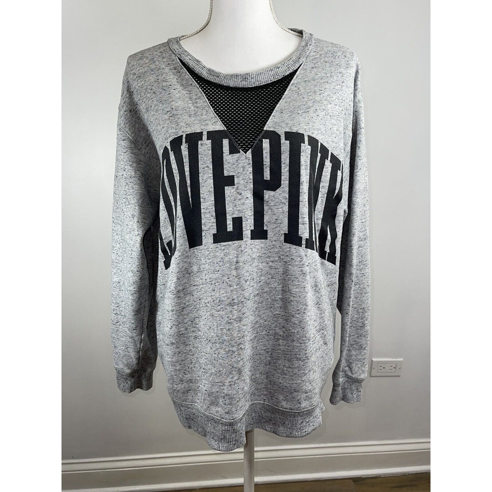 Victoria Secret Love Pink Sweatshirt Sweater Womens Size Medium Gray Long Sleeve